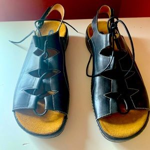 Wolky  Ghillie Sandals. Black Leather size 41 (10-10 1/2)